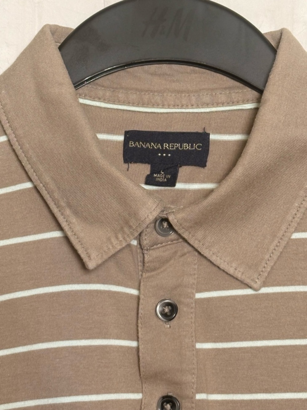 Banana Republic Beige and White Striped Polo Shirt